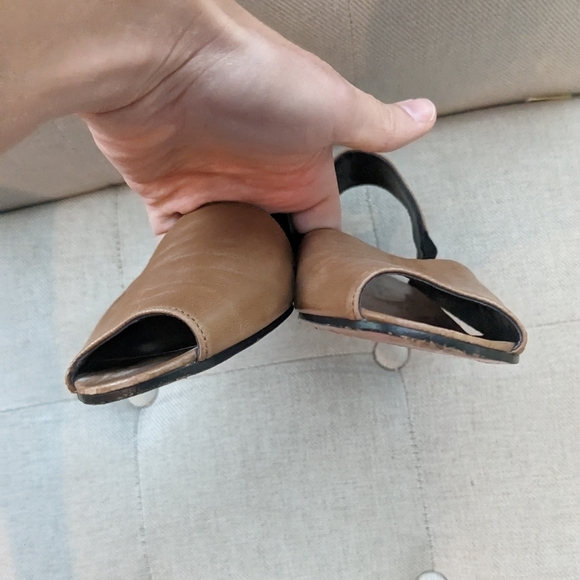 YVES SAINT LAURENT Brown Leather Black Sandals Shoes Slingback Size 8 - Picture 6 of 10